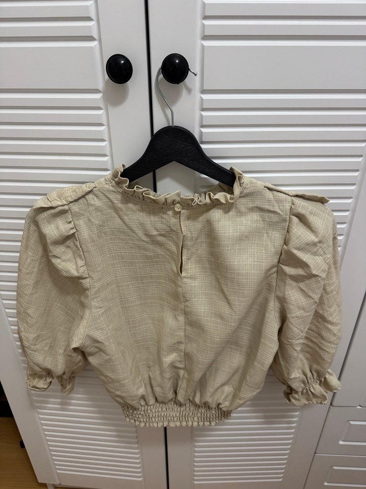 Bej Keten Volanlı Bohem Kadın Bluz - Görsel 3