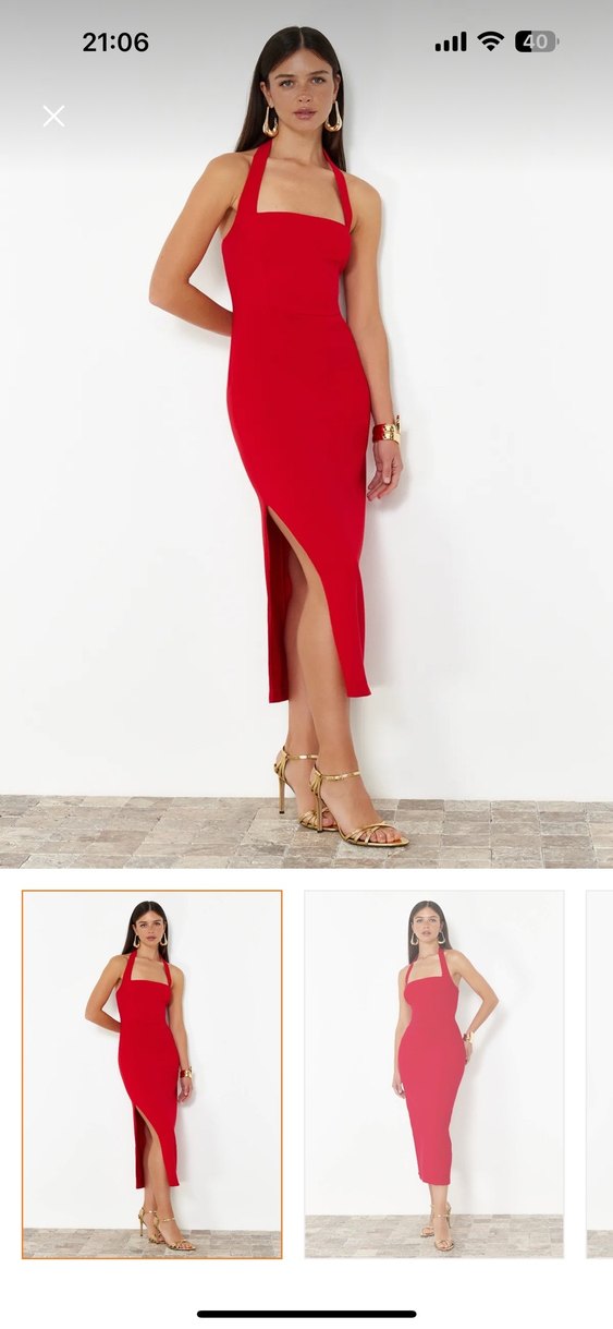 Kırmızı Midi Elbise - Görsel 3