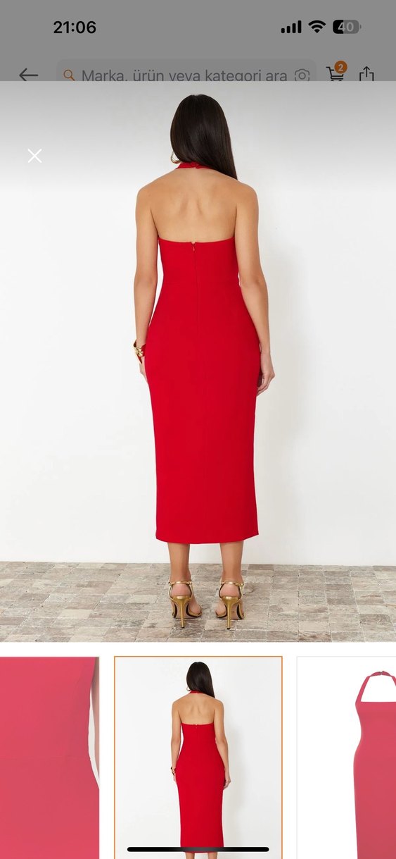 Kırmızı Midi Elbise - Görsel 2