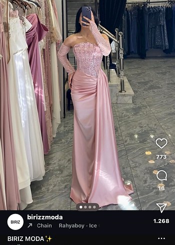 Pembe Drapeli Uzun Abiye Elbise