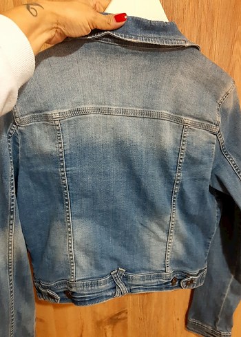 m Beden Kadın Mavi Denim Ceket, Düğmeli, Dar Kesim