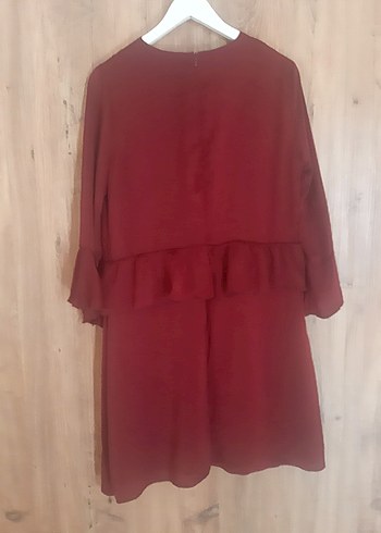 m Beden bordo Renk Bordo Midi Bohem Fırfırlı Kadın Elbise