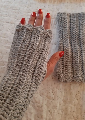 Gri Örgü Bohem Kadın Eldiveni - Görsel 2