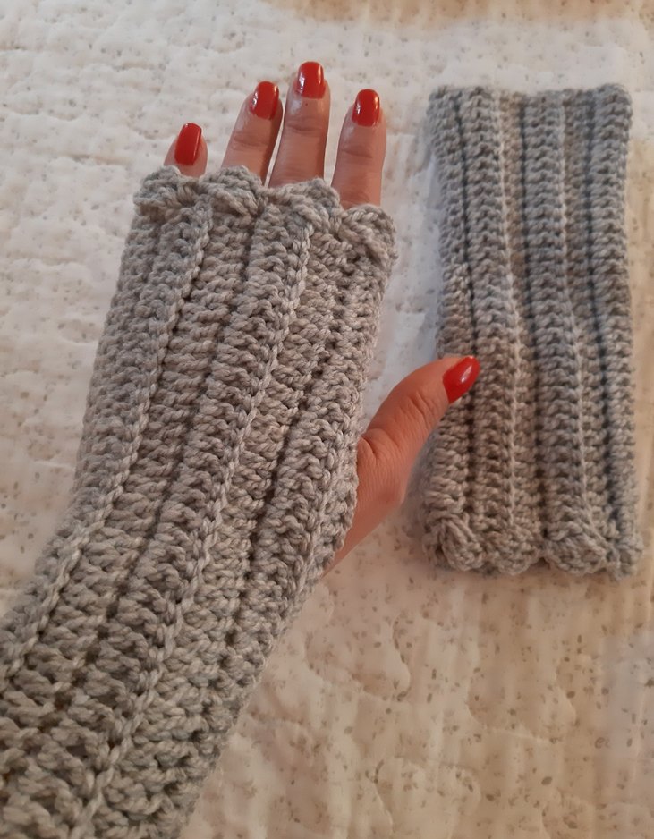 Gri Örgü Bohem Kadın Eldiveni - Görsel 2