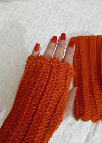Turuncu Örgü Bohem Kadın Eldiveni - Görsel 2