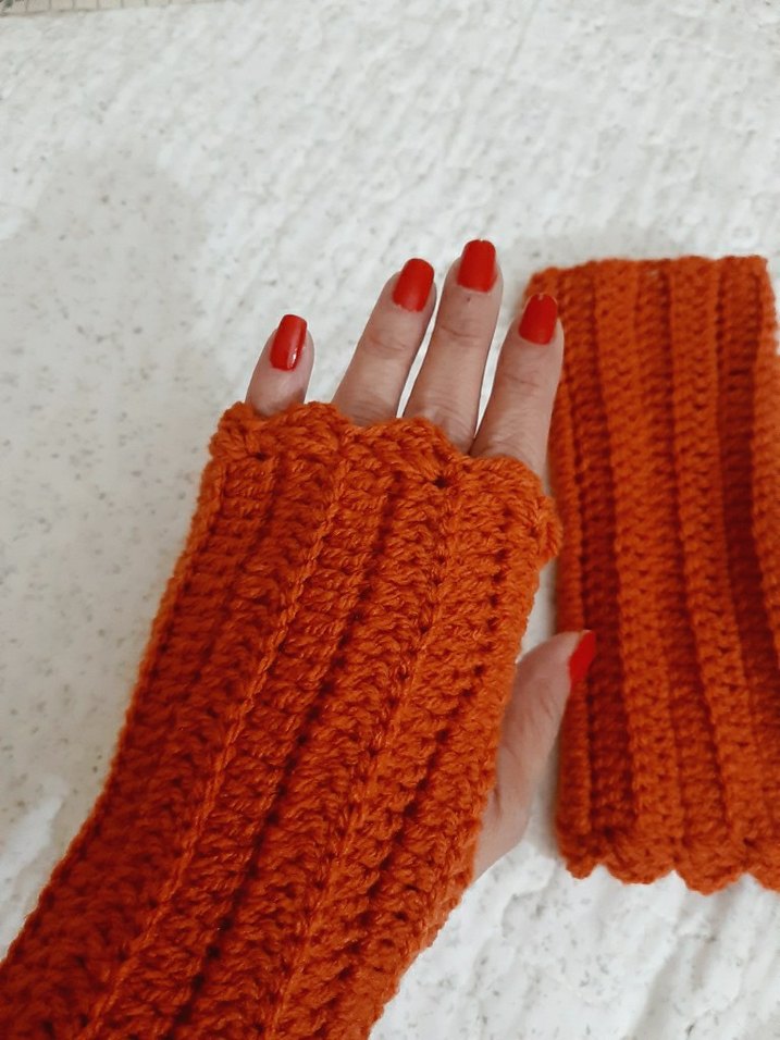 Turuncu Bohem Örgü Eldiven - Görsel 2