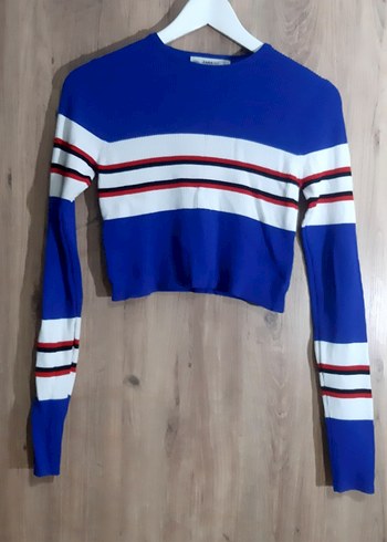 Mavi Çizgili Örgü Kadın Kazak - Görsel 2