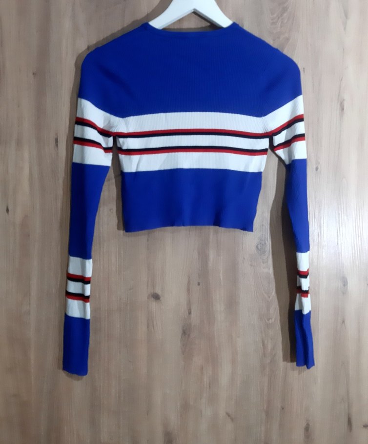 Mavi Çizgili Örgü Kadın Kazak - Görsel 4