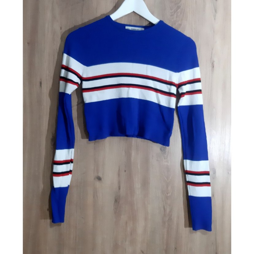 Mavi Çizgili Örgü Kadın Kazak - Görsel 2