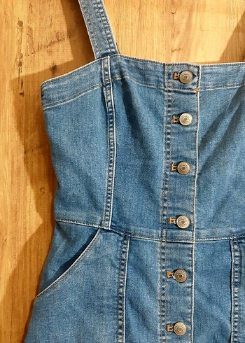 Mavi Denim Düğmeli Midi Elbise - Görsel 2