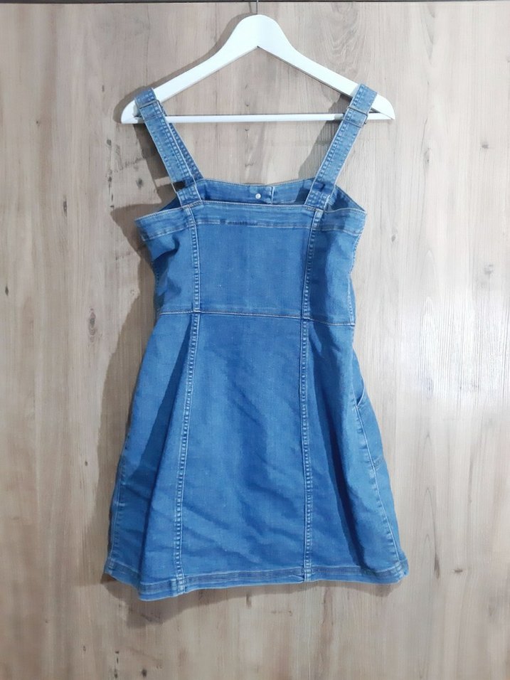 Mavi Denim Düğmeli Midi Elbise - Görsel 3