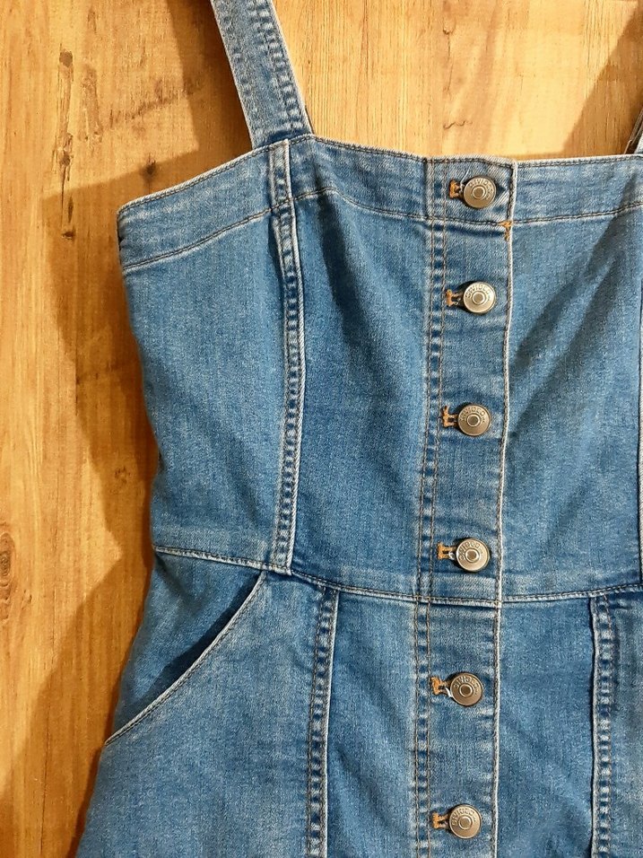 Mavi Denim Düğmeli Midi Elbise - Görsel 2