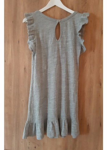 Gri triko Kolsuz Fırfırlı Midi Elbise - Görsel 3