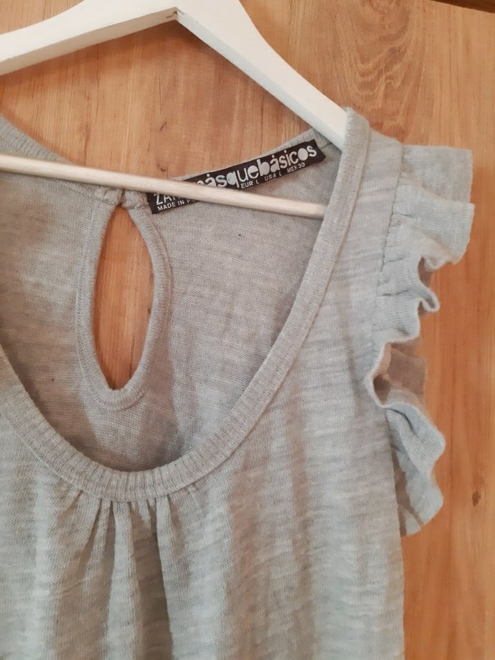 Gri triko Kolsuz Fırfırlı Midi Elbise - Görsel 2