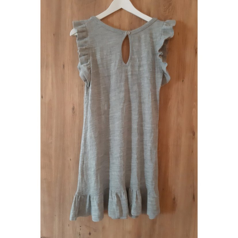 Gri triko Kolsuz Fırfırlı Midi Elbise - Görsel 3