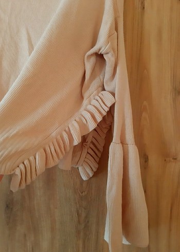 pudra triko Mini Bluz, Fırfırlı, Uzun Kollu - Görsel 3