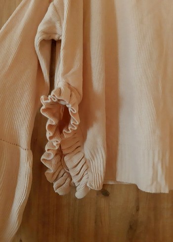 pudra triko Mini Bluz, Fırfırlı, Uzun Kollu - Görsel 2