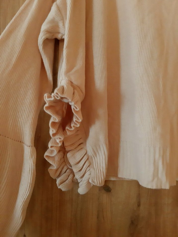 pudra triko Mini Bluz, Fırfırlı, Uzun Kollu - Görsel 2