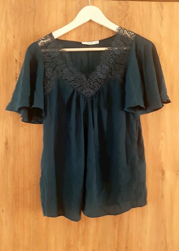 Bohem V Yakalı Turkuaz Kadın Bluz - Görsel 2