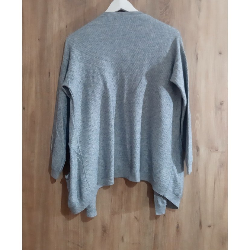 Gri Salaş Kadın Hırka, Midi, Uzun Kollu - Görsel 3