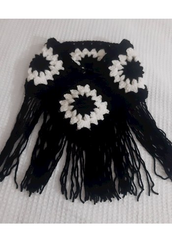 Siyah Bohem Örgü Kadın Şal - Görsel 2