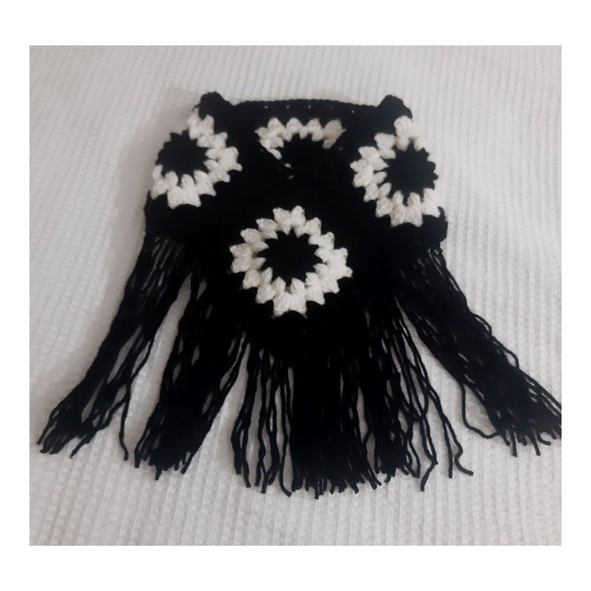 Siyah Bohem Örgü Kadın Şal - Görsel 2