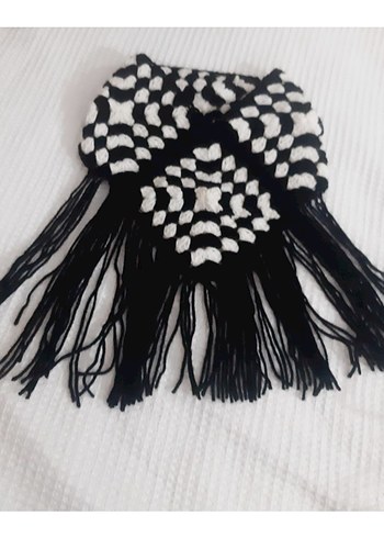 Bohem Siyah Beyaz Örgü Kadın Şal - Görsel 2