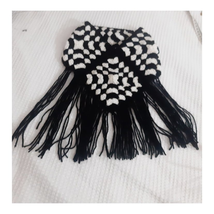 Bohem Siyah Beyaz Örgü Kadın Şal - Görsel 2