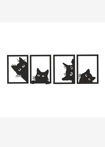 3D Siyah Kedi Desenli 4 Parçalı Tablo