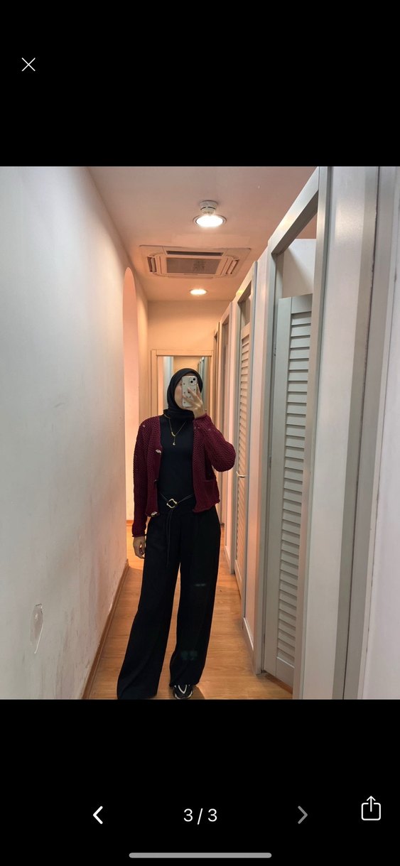 Bordo Örgü Kadın Hırka - Görsel 2