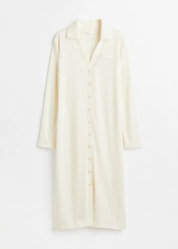 Uzun Beyaz V Yaka Triko Kadın Elbise - Görsel 3