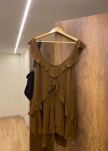 Zara Kahverengi Taba Firfirli Elbise