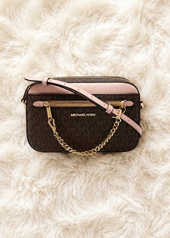 Michael Kors Logolu Zincirli Kahverengi Pudra Pembe Canta