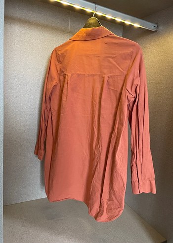 Turuncu Keten Midi Gömlek - Görsel 2