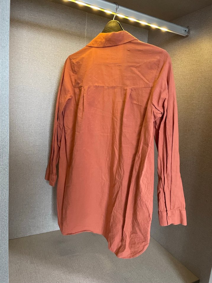Turuncu Keten Midi Gömlek - Görsel 2