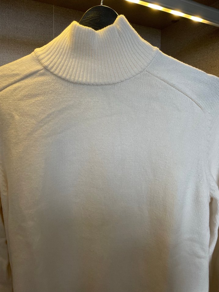 Kadın Beyaz Yüksek Yakalı Örgü Keten Kazak - Görsel 3