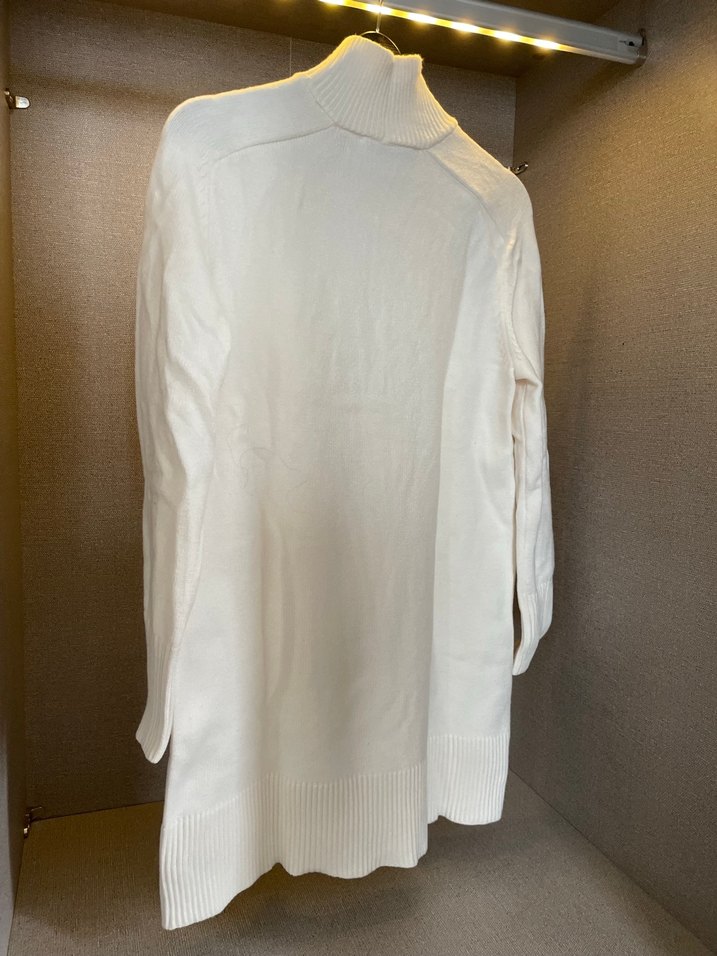 Kadın Beyaz Yüksek Yakalı Örgü Keten Kazak - Görsel 2