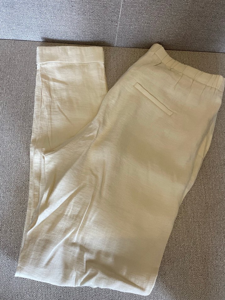 Kadın Beyaz Keten Rahat Kesim Pantolon - Görsel 2