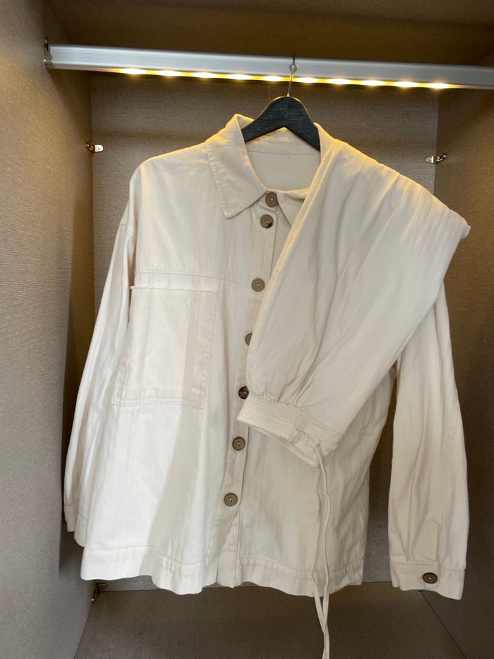 Alt üst Takım Düğmeli Krem Keten Kadın gömlek / Pantolon - Görsel 2