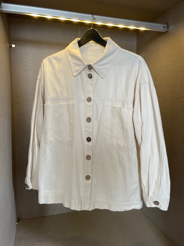 Alt üst Takım Düğmeli Krem Keten Kadın gömlek / Pantolon - Görsel 4