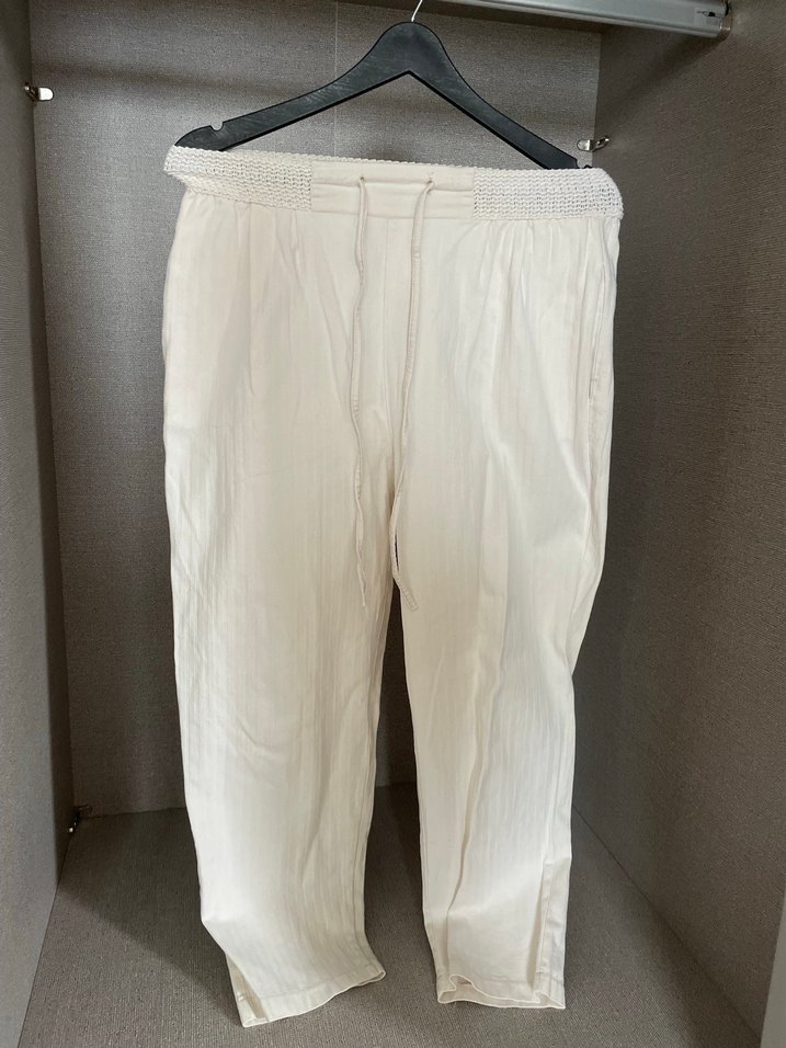 Alt üst Takım Düğmeli Krem Keten Kadın gömlek / Pantolon - Görsel 5