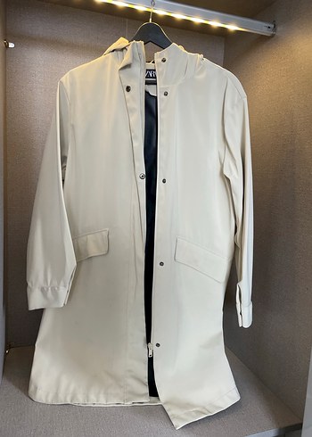 Kadın krem Midi Yağmurluk Düğmeli Cepli - Görsel 3