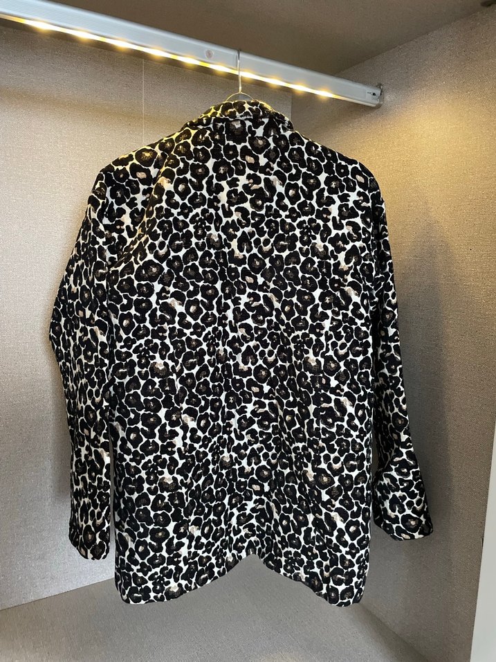 Siyah Kahverengi Leopar Desenli Midi Kadın Kaban - Görsel 2