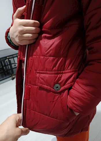 Koyu Kırmızı Erkek Çocuk Kabartmalı Mont - Görsel 4