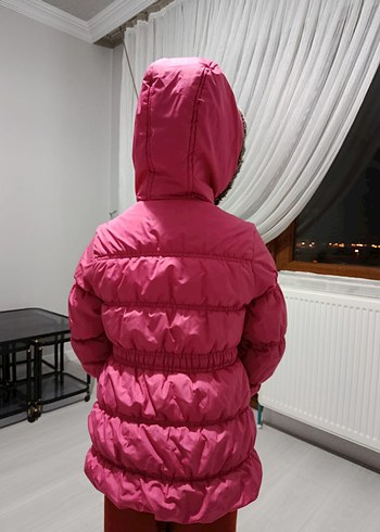 Kapüşonlu Pembe Kız Çocuk Puff Mont - Görsel 3