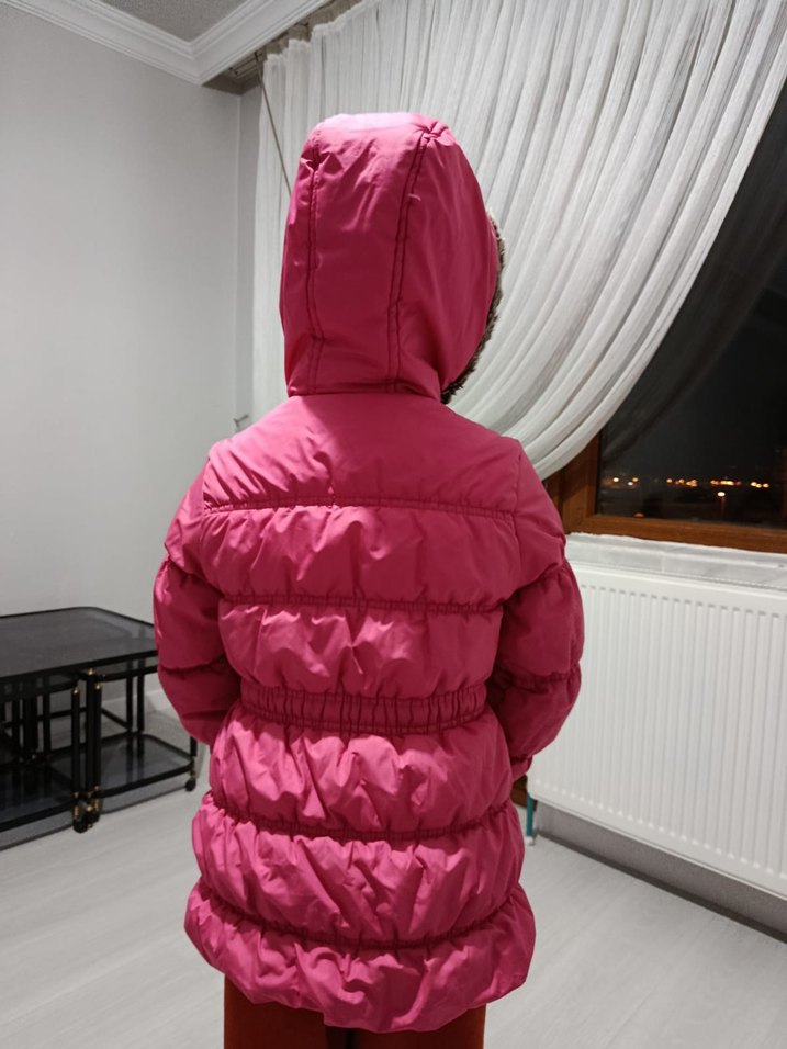 Kapüşonlu Pembe Kız Çocuk Puff Mont - Görsel 3