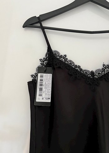 40 Beden siyah Renk Dantelli Siyah Midi Gecelik