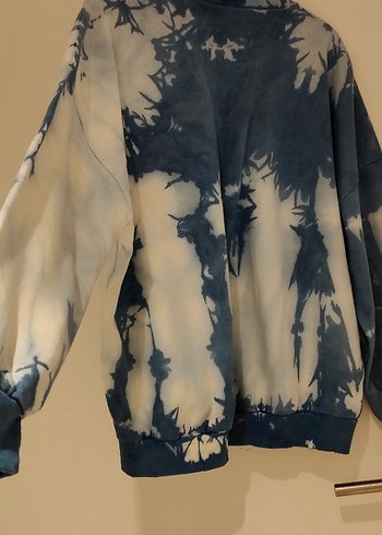 berchka Kadın Mavi Gri Batik Desenli Oversize Sweatshirt - Görsel 2