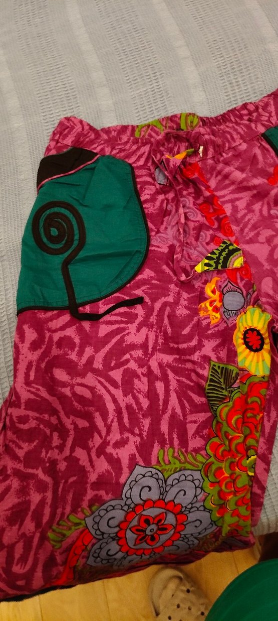 Renkli Bohem Düğmeli Uzun Kadın Pantolon - Görsel 2