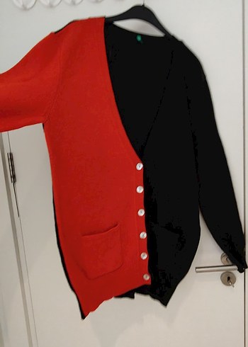 Benetton Düğmeli Kırmızı Siyah Kadın Hırka - Görsel 3